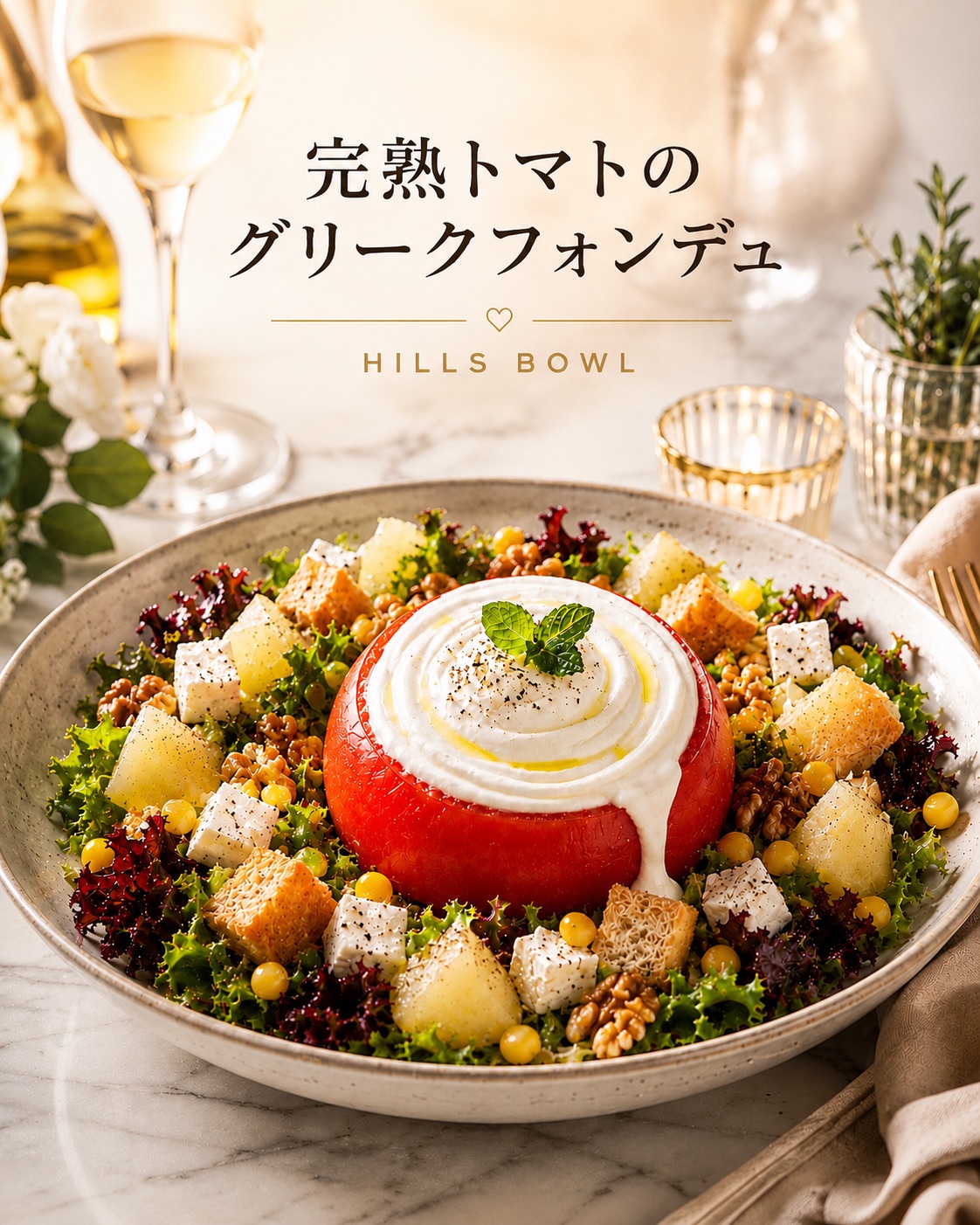 HILLS BOWLの新作サラダ、完熟トマトのグリークフォンデュ
