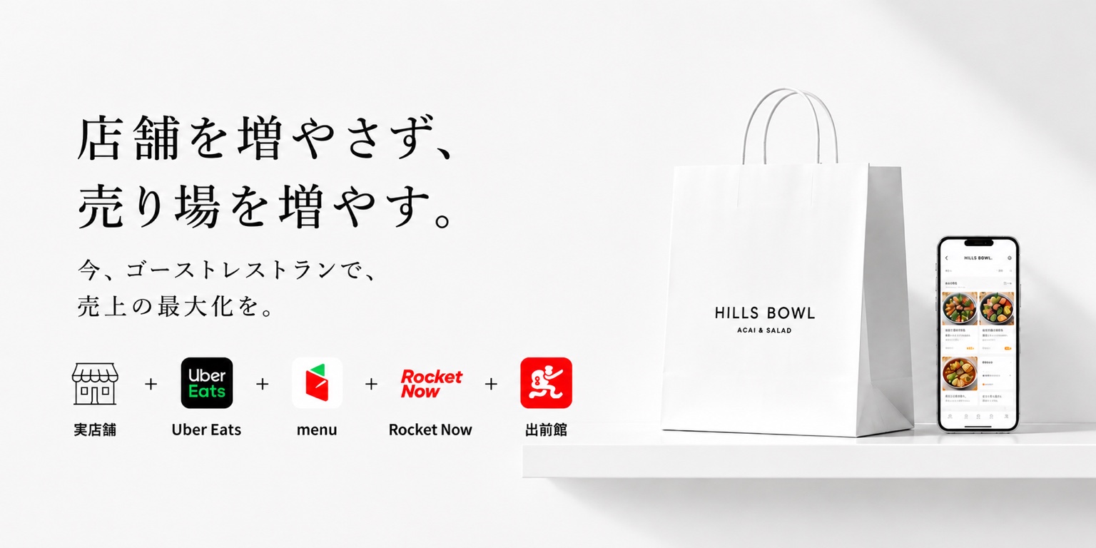 店舗を増やさず売り場を増やす。実店舗、Uber Eats、menu、Rocket Now、出前館の5つの売り場