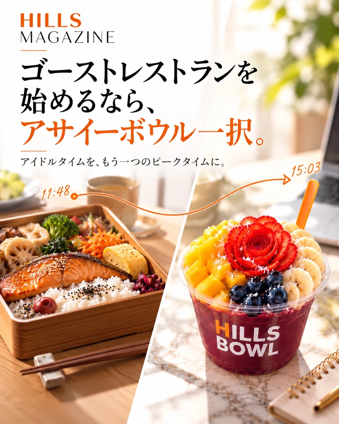 11時48分のお弁当と15時03分のアサイーボウル。アイドルタイムを売上に変えるHILLS BOWLの記事カバー