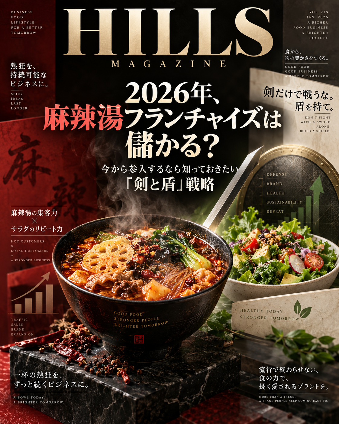 麻辣湯の集客力とサラダのリピート力を剣と盾に見立てたHILLS MAGAZINEの戦略カバー