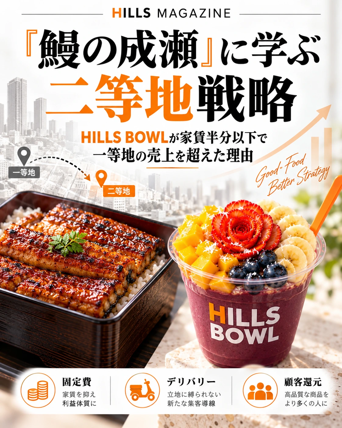 鰻の成瀬に学ぶ二等地戦略。家賃を抑え、デリバリーと顧客還元で売上をつくるHILLS BOWLの記事カバー