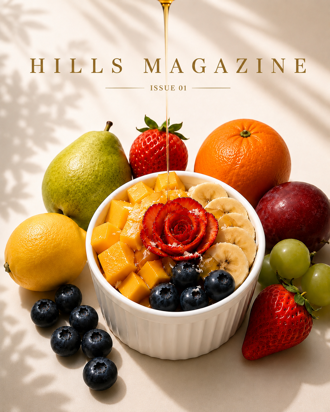 HILLS MAGAZINE ISSUE 01、フルーツを盛り付けたHILLS BOWLのアサイーボウル