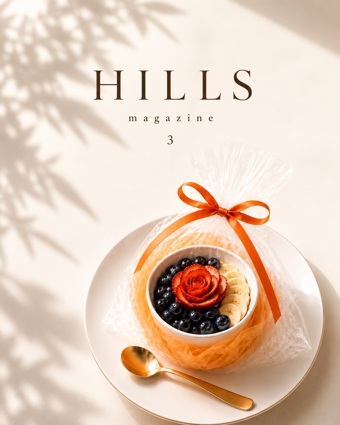 HILLS MAGAZINE ISSUE 03、オレンジのリボンで包まれたHILLS BOWLのアサイーボウル