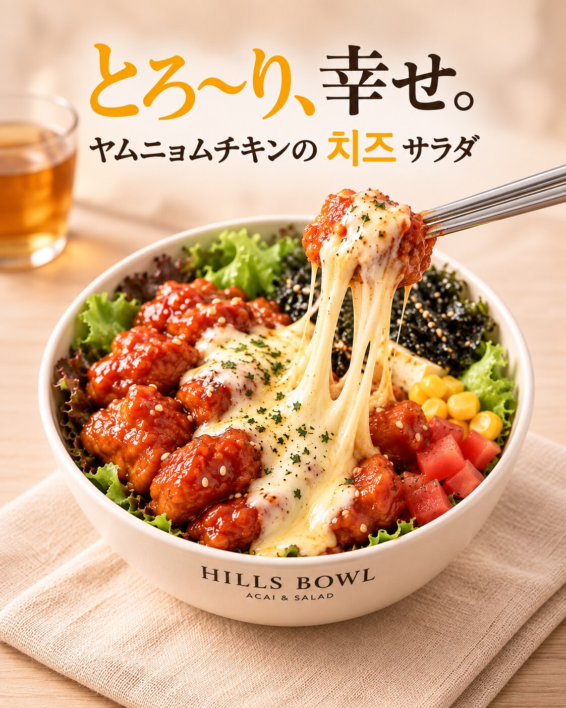 とろ〜り、幸せ。ヤムニョムチキンのチーズサラダ