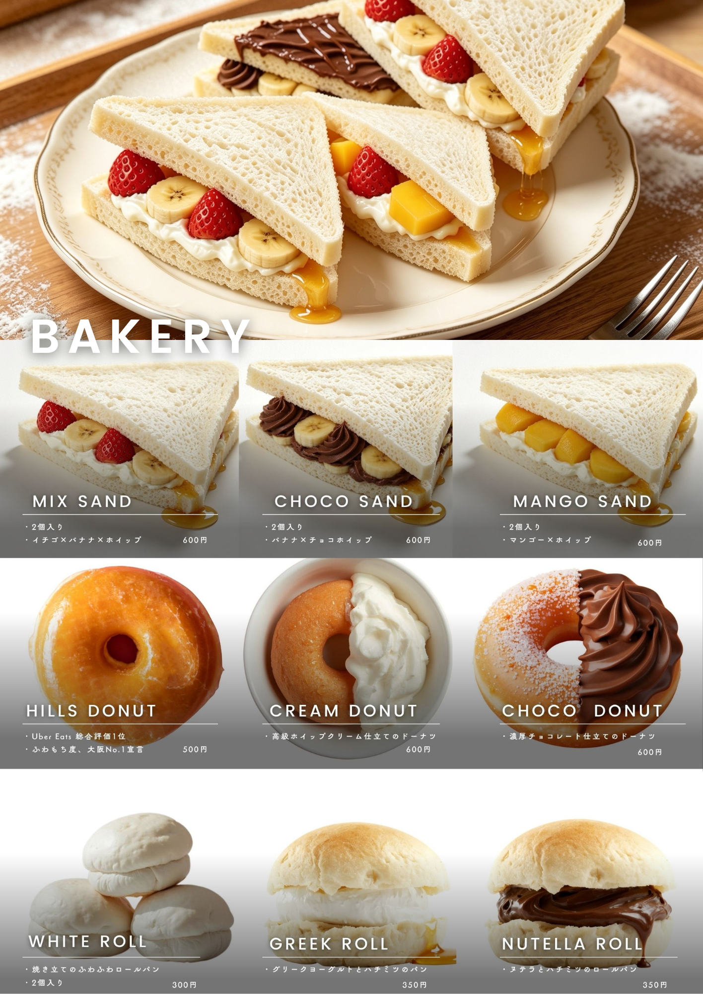 HILLS BOWL スイーツの店頭メニュー